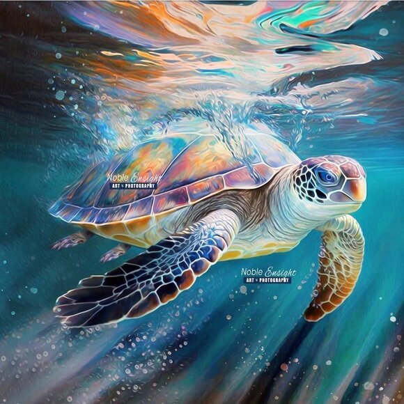20x30 Sea Turtle Watercolor Oil Painting Wall Art Print - Picture 3 of 7